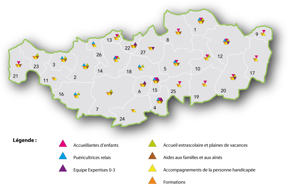 carte du Brabant wallon présentant la répartition de nos services par commune