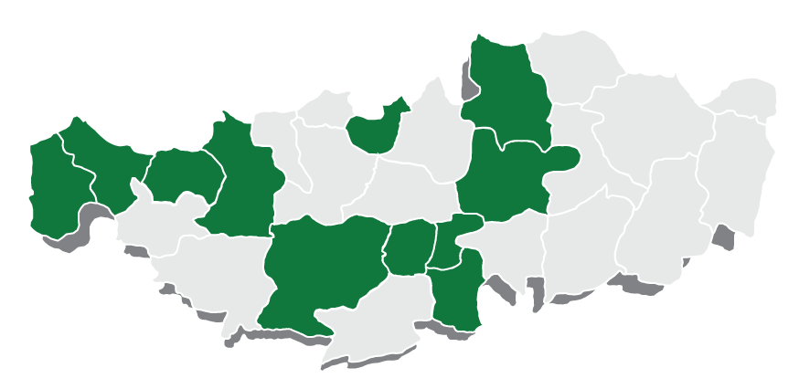 carte du Brabant wallon situant les Communes conventionnées avec le Service