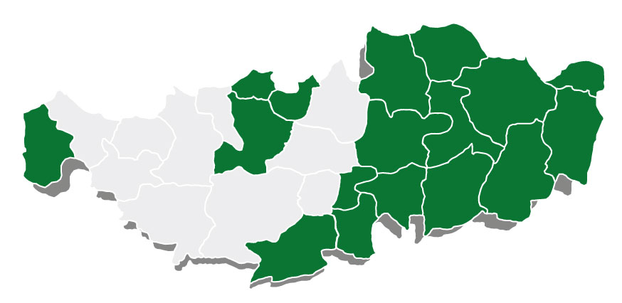 carte du Brabant wallon présentant les communes couvertes par le service