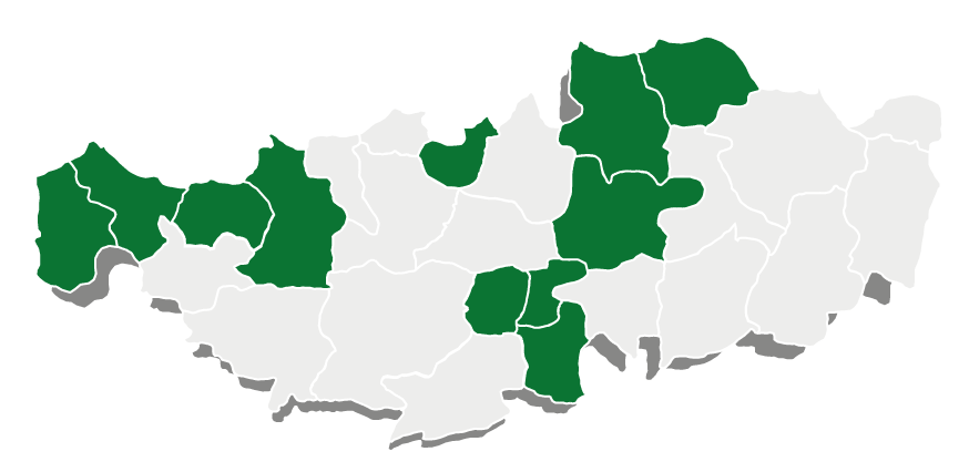 Carte du Brabant wallon reprenant les communes couvertes par le service